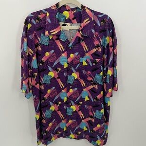 Boardies 80’s purple palm tree print shirt